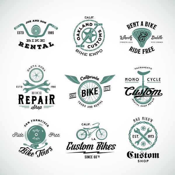Retro Bicycle Vector Labels or Logo Templates Set
