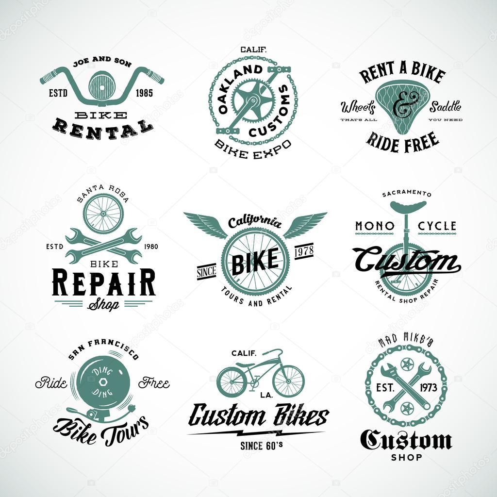 Retro Bicycle Vector Labels or Logo Templates Set Isolated