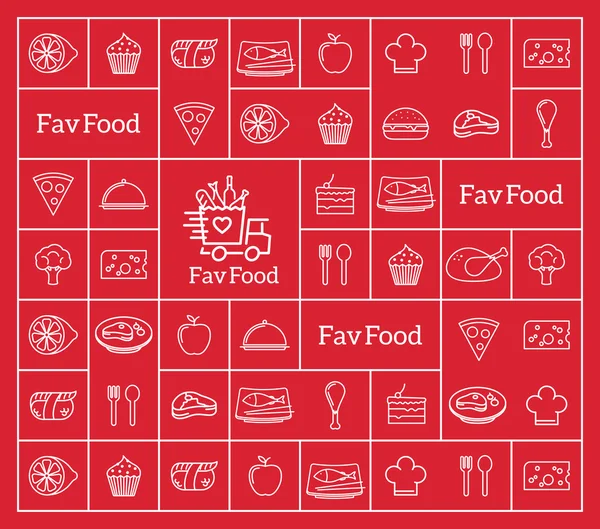 Favoriete eten levering Abstract Vector Logo geïntegreerd in het lijnpatroon stijl pictogram. — Stockvector