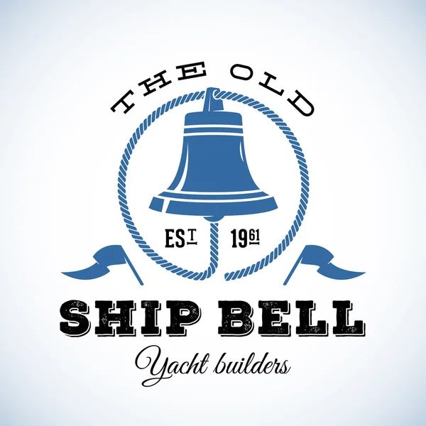 O velho navio Bell Yacht Builders Retro Estilo Vector Logo Template ou Vintage Label — Vetor de Stock