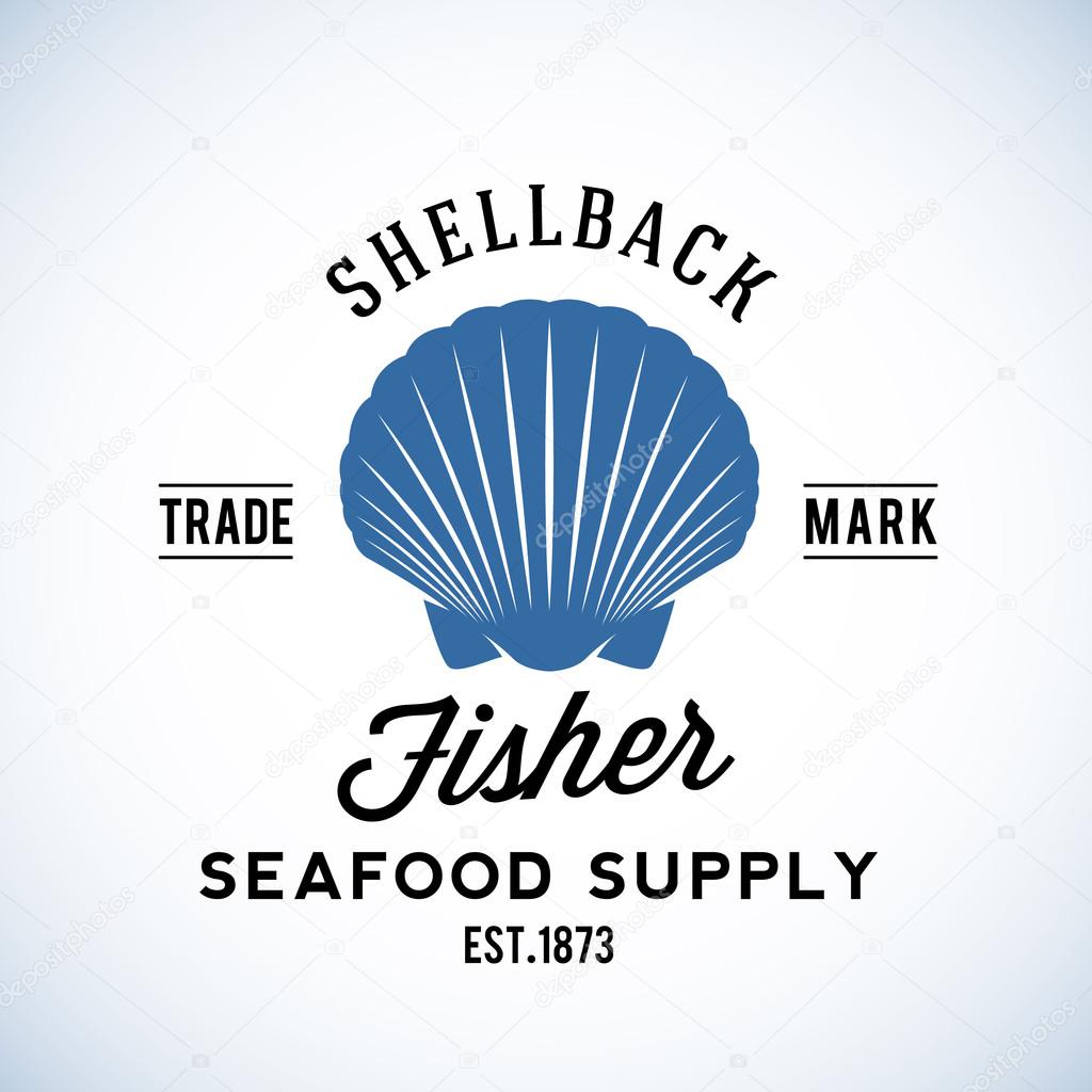 Shellback Fisher Seafood Supply Abstract Vector Retro Logo Template or Vintage Label with Typography