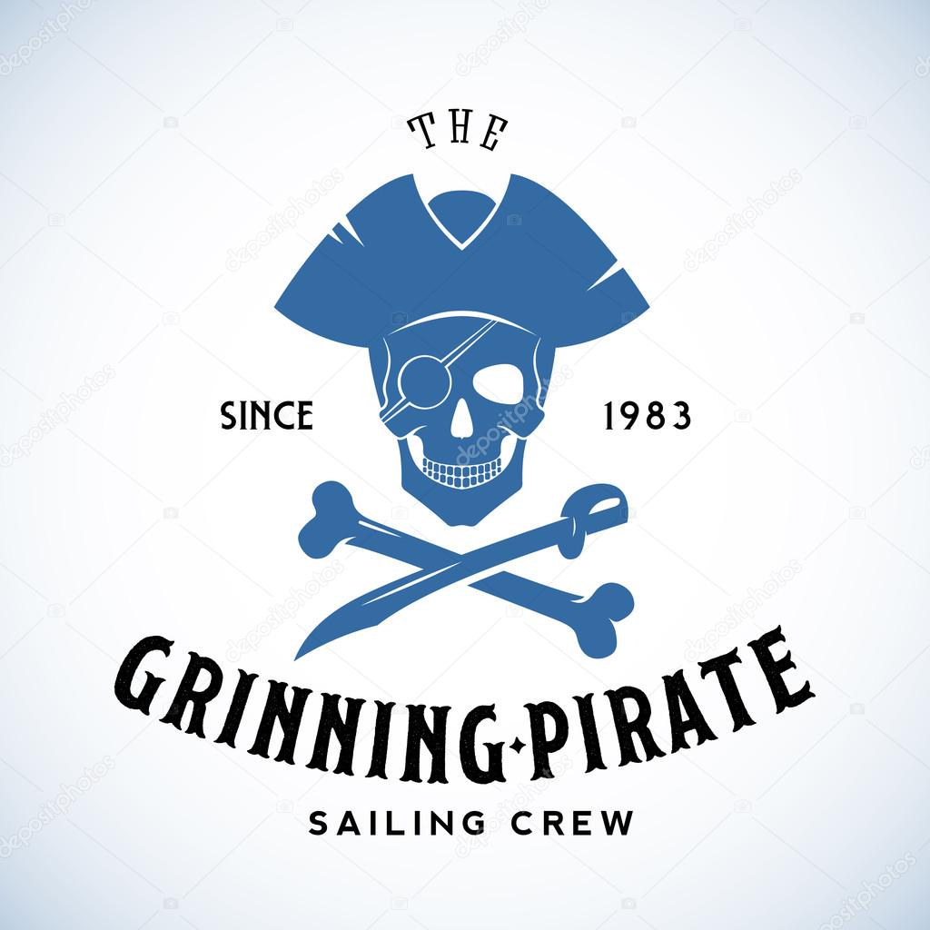 The Grinning Pirate Sailing Crew Abstract Vector Retro Logo Template or Vintage Label with Typography. Isolated