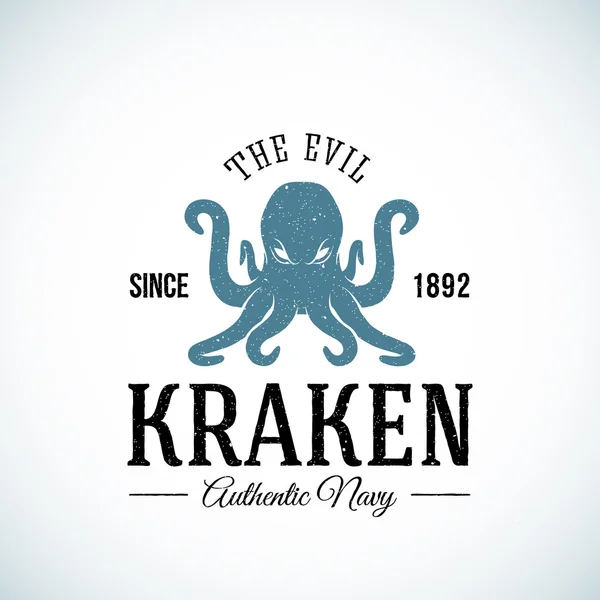 Kötü Kraken otantik Donanma soyut vektör Logo şablonu. Dokulu.