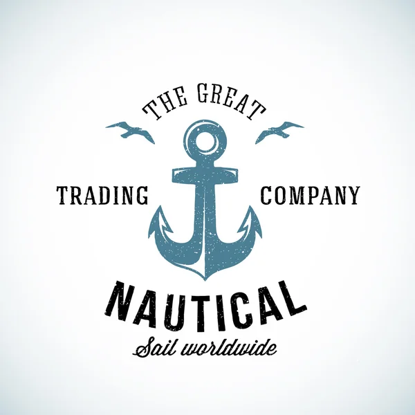 Simple Anchor Retro Logo Template For Any Kind of Marine Business. Textured. — Stock Vector