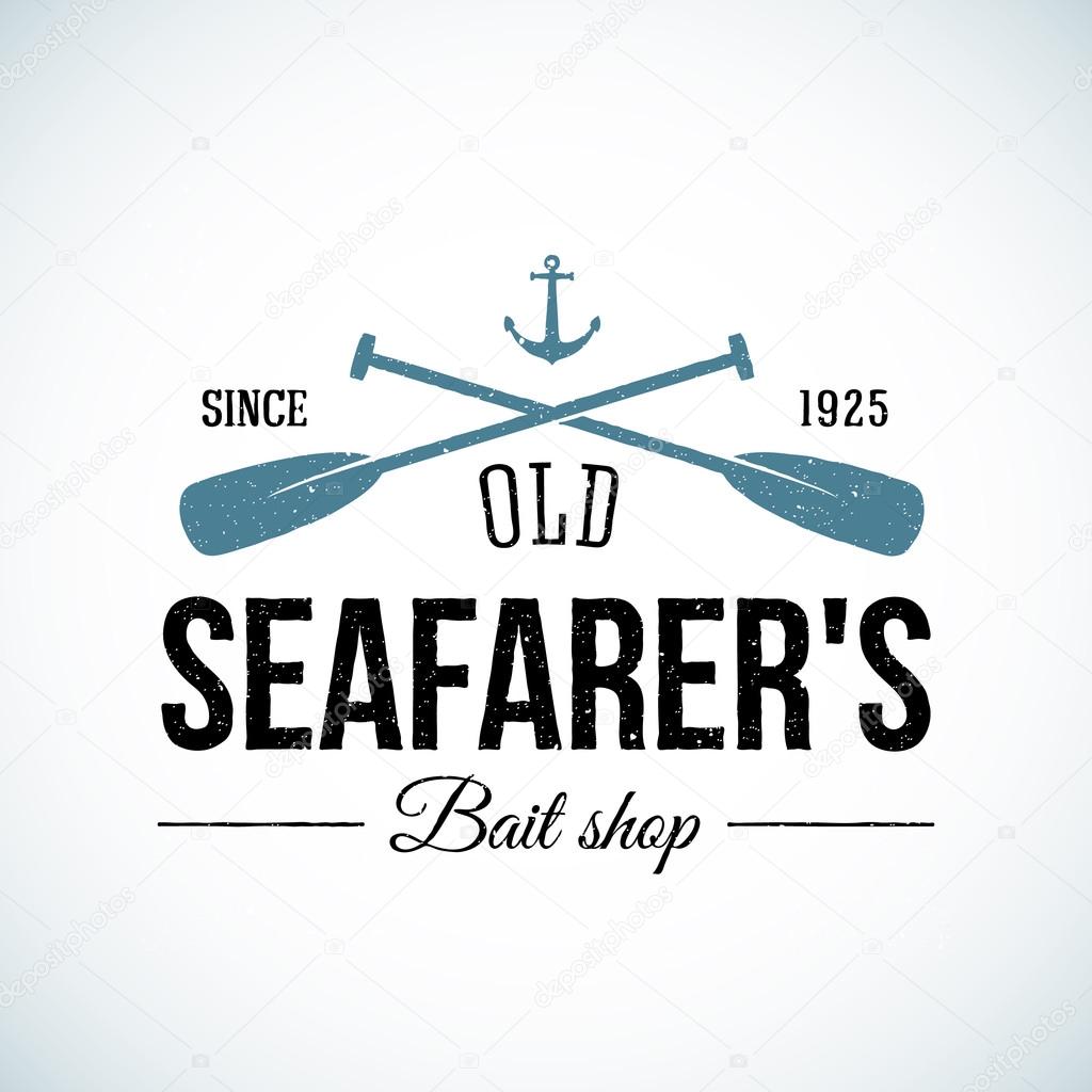 Old Seafarers Bait Shop Vintage Vector Logo Template with Shabby Texture. Good for Fisherman Stores, On-line trade depot, etc. Isolated