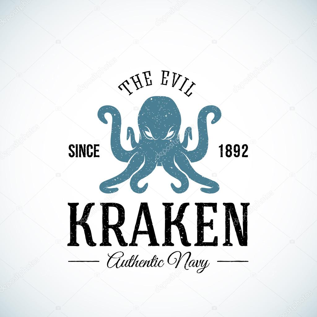 The Evil Kraken Authentic Navy Abstract Vector Logo Template. Textured.