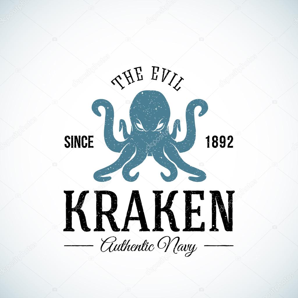The Evil Kraken Authentic Navy Abstract Vector Logo Template. Textured. Isolated