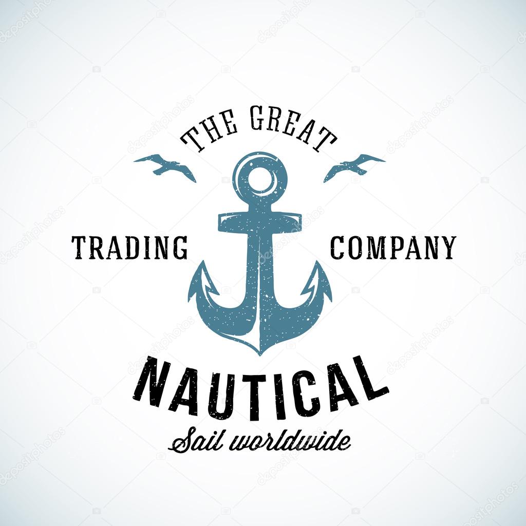 Simple Anchor Retro Logo Template For Any Kind of Marine Business. Textured. Isolated