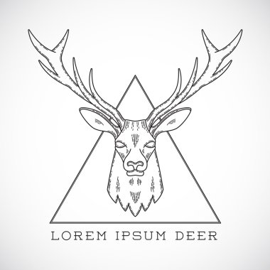 Soyut vektör çizgi stili geyik yüz çizimde tipografi ile üçgen.