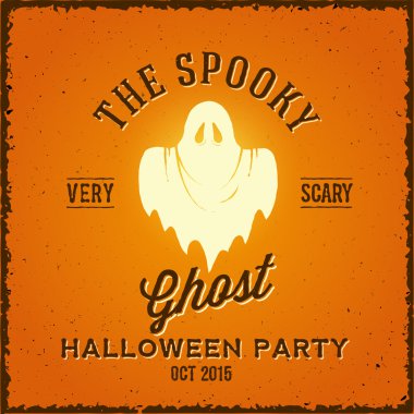 Ürkütücü parlayan hayalet soyut vektör VINTAGE Poster, kart veya etiket. Siluet turuncu zemin eski püskü doku ve Retro tipografi üzerine