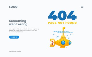 Yanlış web sayfası düzeni 404 hata sayfası inşaat halindeki web siteleri için mesaj şablonu arka plan ekranı bulunamadı. Denizaltı ve periskop arama resimleriyle. İzole edilmiş