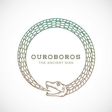 Abstract Vector Ouroboros Snake Symbol, Sign or a Logo Template in Line Style. Isolated