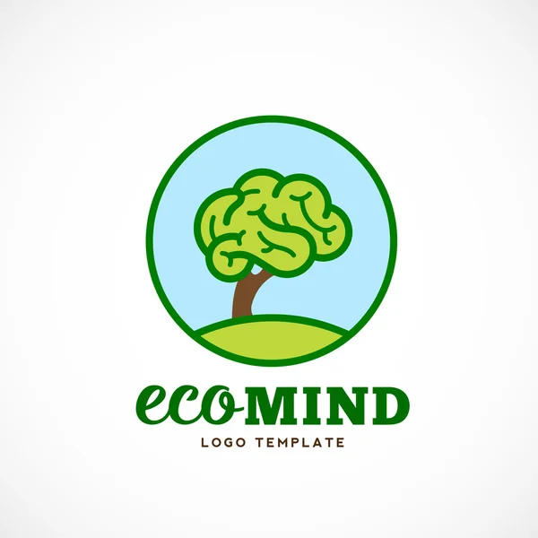 Eco Mind Abstract Vector Logo Template. Brain Tree Illustration with Typography. — Stock Vector