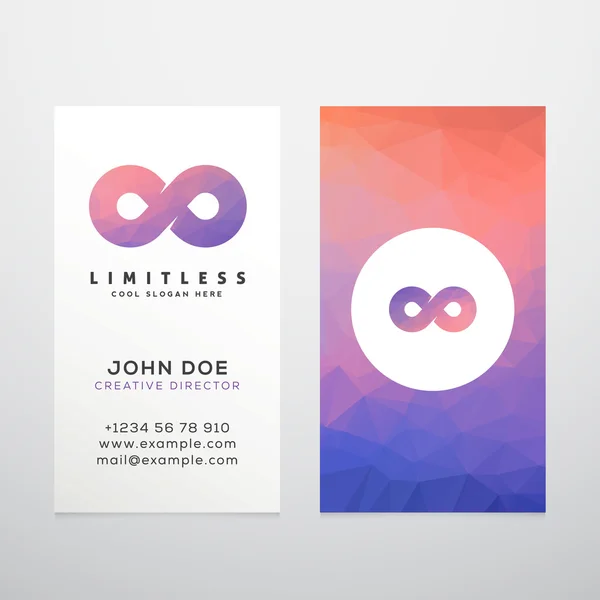 Abstract Vector Limitless Infinity Symbol, Icon or a Logo with Business Card Template Mock-up. Stilysh Polygonal Background and Realistic Soft Shadows. Isolated — Stock vektor