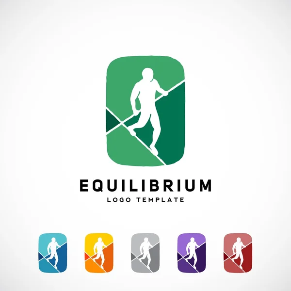 Equilibrist or a Tightrope Walker Abstract Vector Sign, Logo Template, Label. Created Using Negative Space. Six Color Variations. Isolated — 스톡 벡터