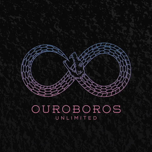 Abstract Vector Infinite Ouroboros Snake Symbol, Sign or a Logo Template in Line Style. On Black Background with Retro Texture — 스톡 벡터