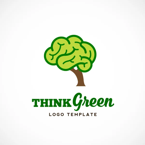 Think Green Abstract Vector Eco Logo Template. Brain Tree Illustration with Typography. — Stock vektor