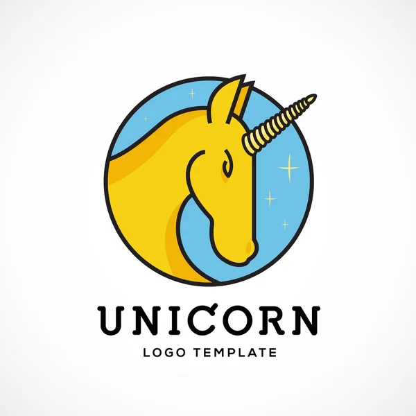 Unicorn Abstract Vector Logo Template Line Style with Typography. Horned Horse Head in a Circle. Isolated — стоковий вектор