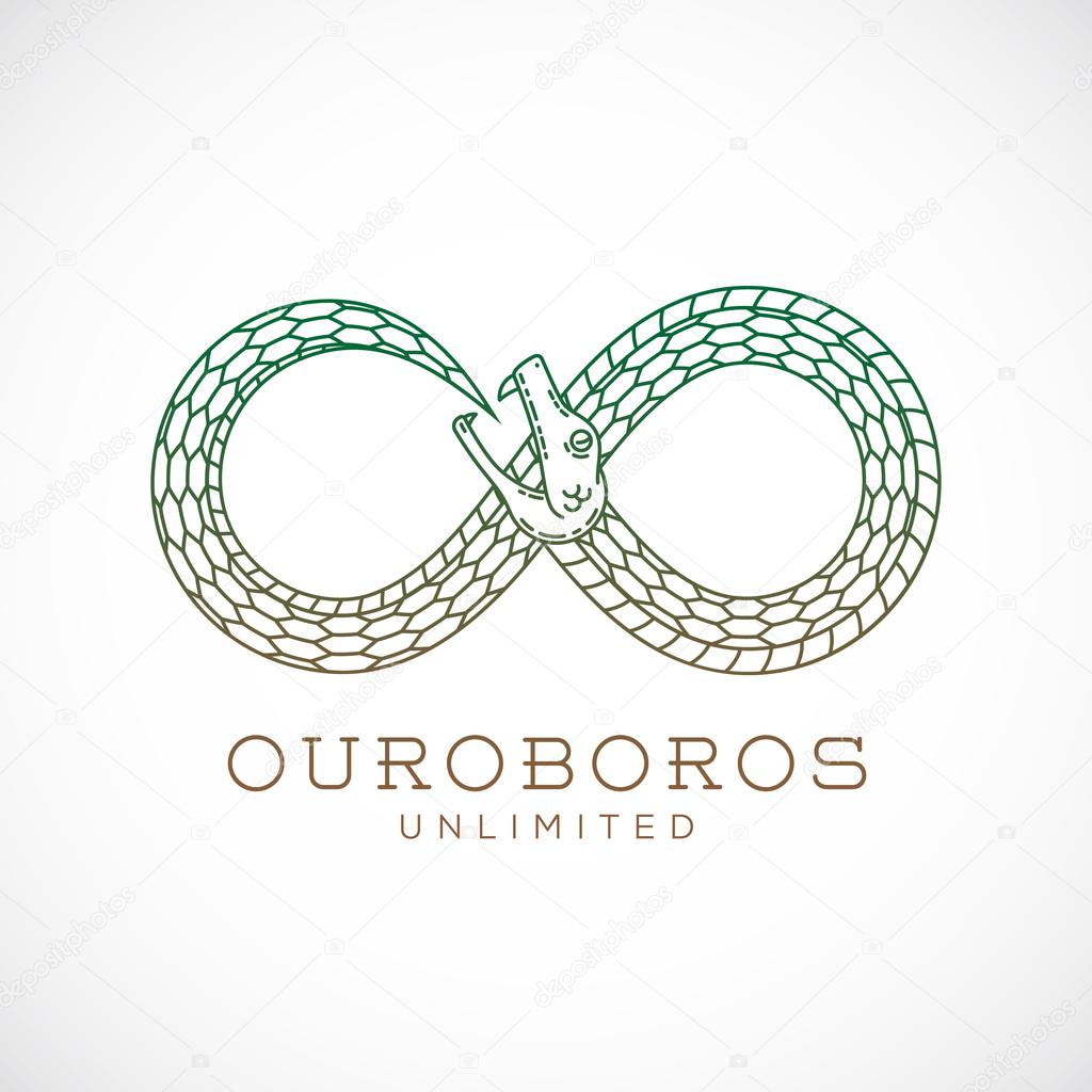 Abstract Vector Infinite Ouroboros Snake Symbol, Sign or a Logo Template in Line Style. Isolated