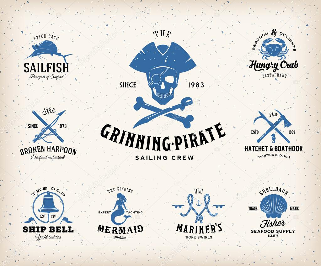 Vintage Nautical Labels or Design Elements With Retro Textures and Typography. Fits Perfect for a T-shirt Design, Posters, Flayers, Logos so on. Isolated Vector Illustration.
