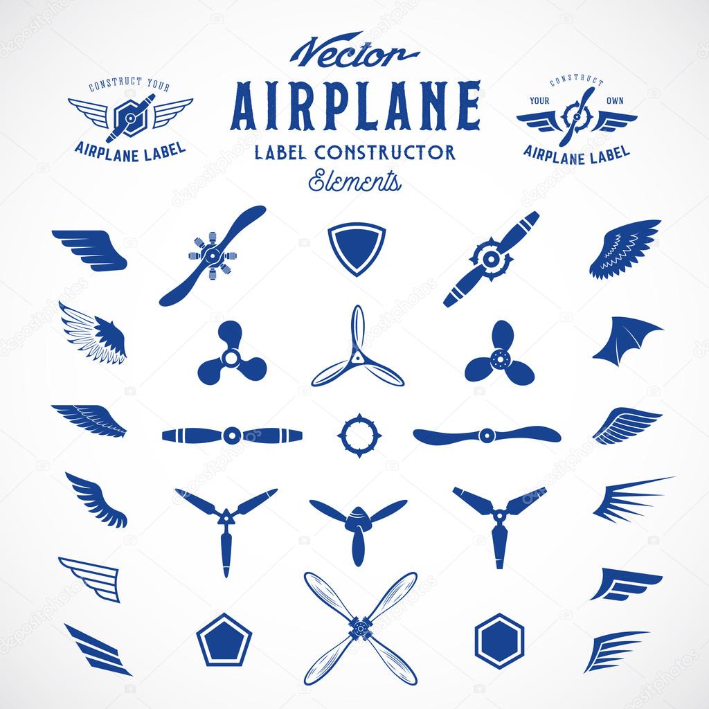 Abstract Vector Airplane Labels or Logos Construction Elements. Isolated