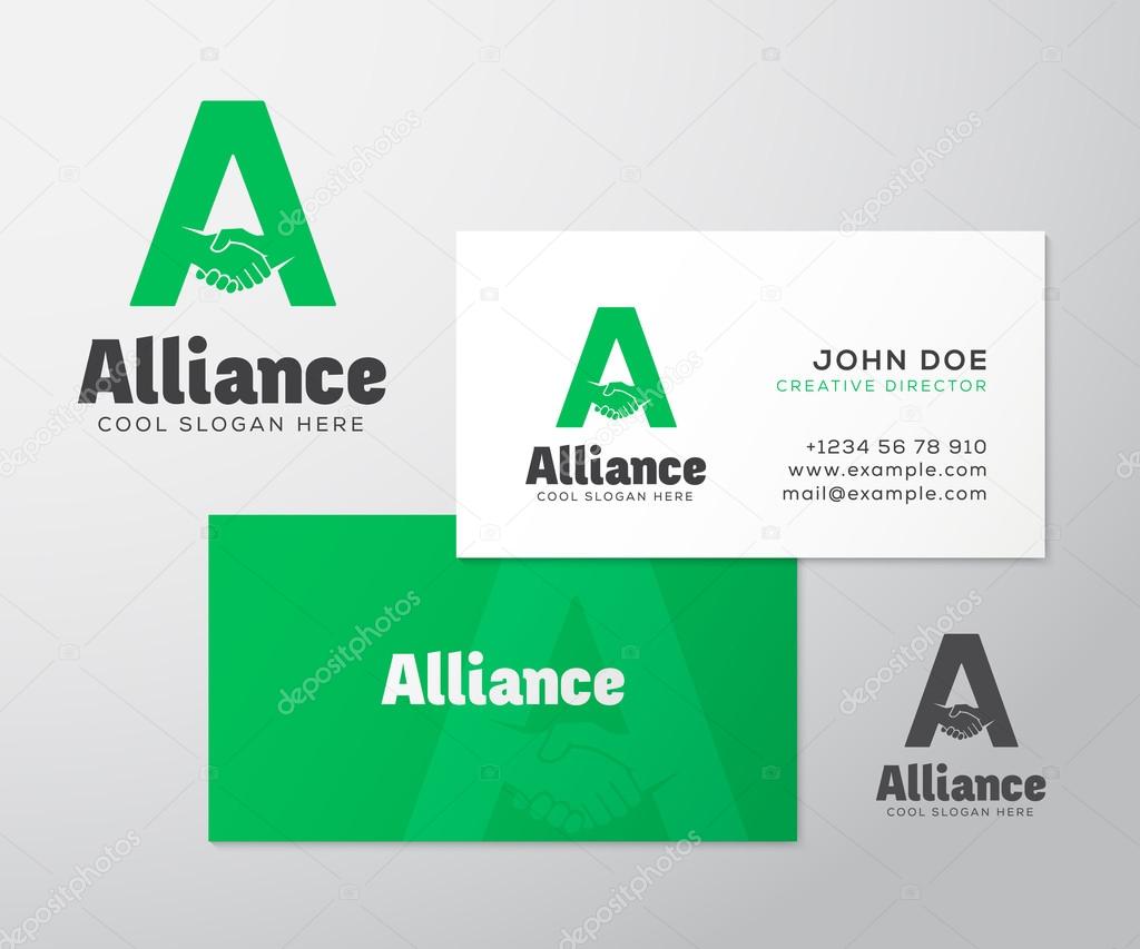 Alliance Abstract Vector Logo and Business Card Template or Mockup. Isolated with Realistic Soft Shadows