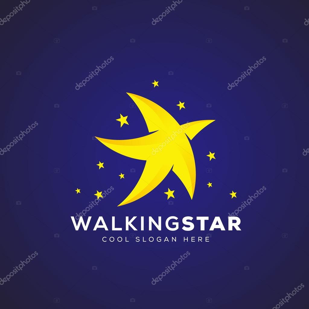 Walking Star Abstract Vector Icon, Symbol or Logo Template. On Dark Blue Background