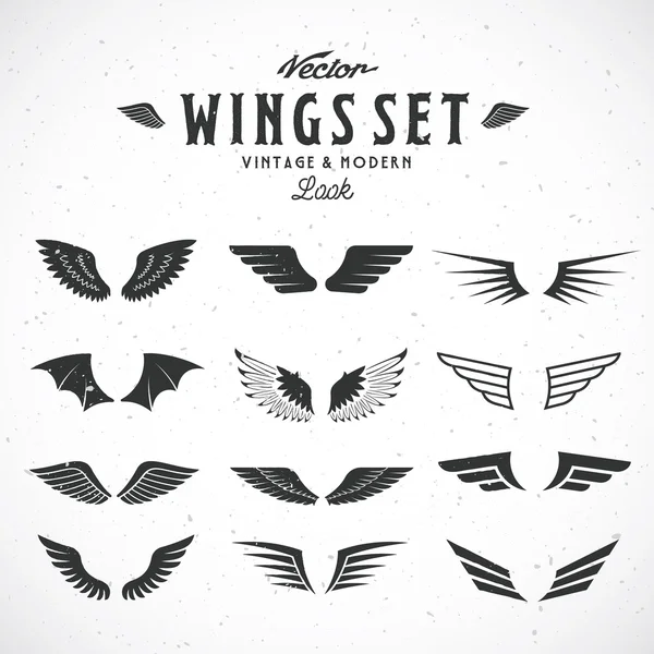 Abstract Vector Wings Big Set, ambos retrô e olhar moderno. Com textura Shabby — Vetor de Stock