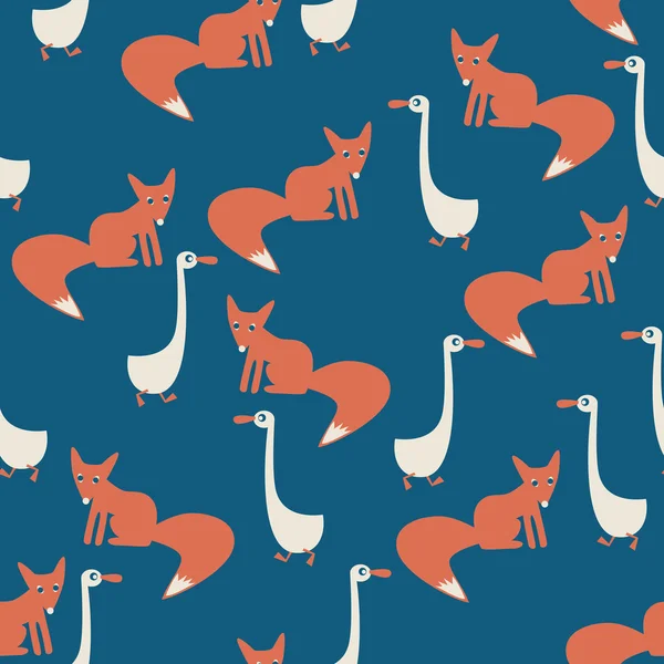 Seamless pattern with fox and geese — Stock Vector