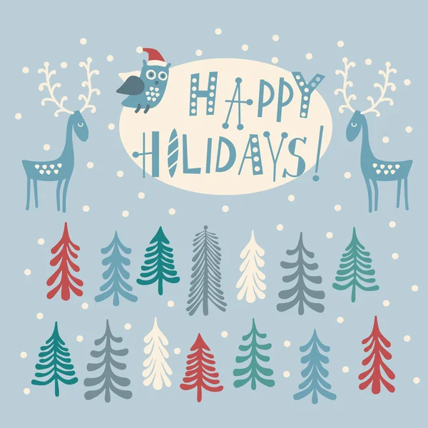 Cartão de saudação com texto feliz feriados —  Vetores de Stock