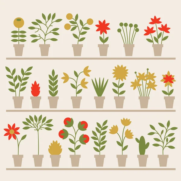 Set of different spring flowers in pots — Stock Vector