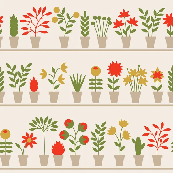 Seamless pattern with flowers in pots — Stock Vector