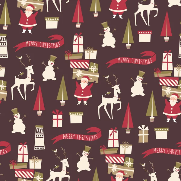 Seamless background with Santa, reindeer, snowman — Stock Vector