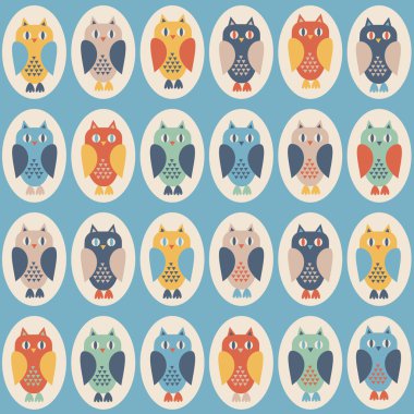 Renkli baykuşlarla kusursuz desen