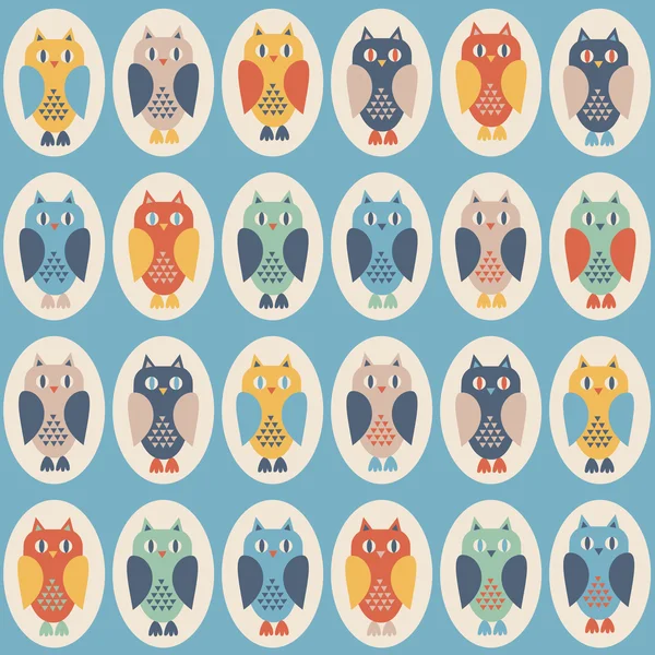 Seamless pattern with colorful owls — Stock Vector