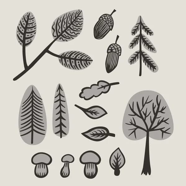 Set of autumn forest symbols — Stock Vector