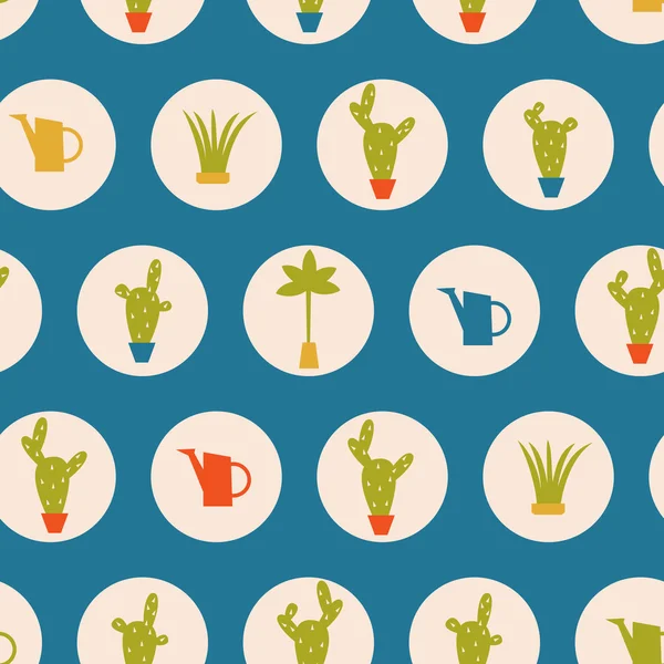Naadloze patroon met schattige planten in potten — Stockvector