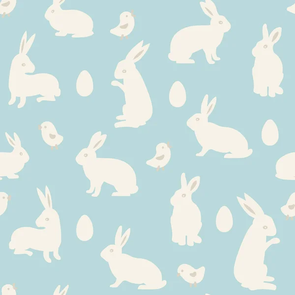 Nahtloses Muster mit Eiern, Hühnern und Kaninchen — Stockvektor