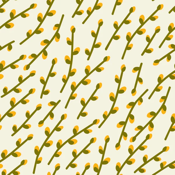 Seamless pattern with willow branches and flowers Royalty Free Stock Vectors