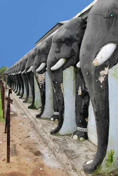 Teste scolpite di elefanti che circondano il Tempio Buddista — Foto Stock