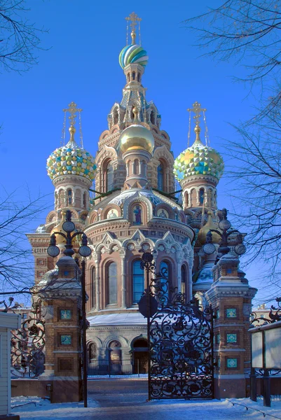 Sankt Petersburg. Widok na rosyjski styl prawosławnej świątyni Zmartwychwstania Pańskiego (Zbawiciela na rozlane-krew) — Zdjęcie stockowe