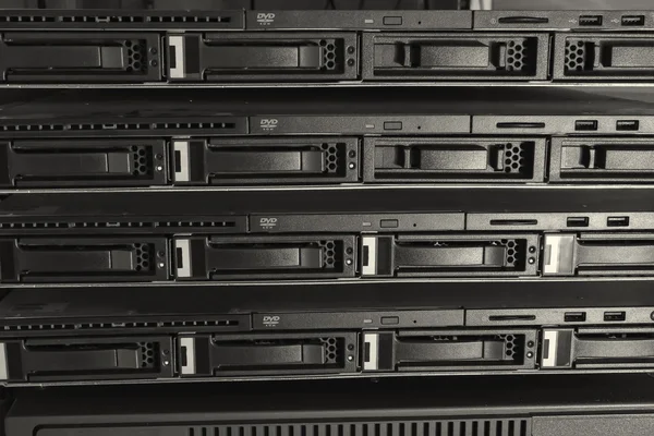 Four servers in the rack mount — Stock Photo, Image