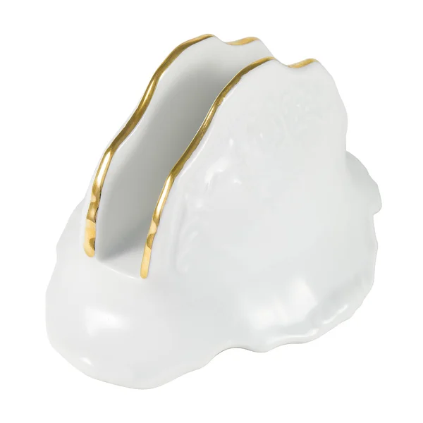 Suporte de porcelana para guardanapos com borda dourada — Fotografia de Stock