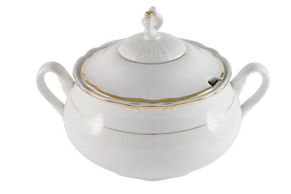 Tureen de porcelana blanca con tapa — Foto de Stock