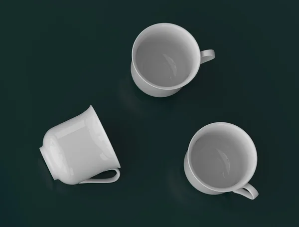 Top view of the three white porcelain mugs — Stock Photo, Image