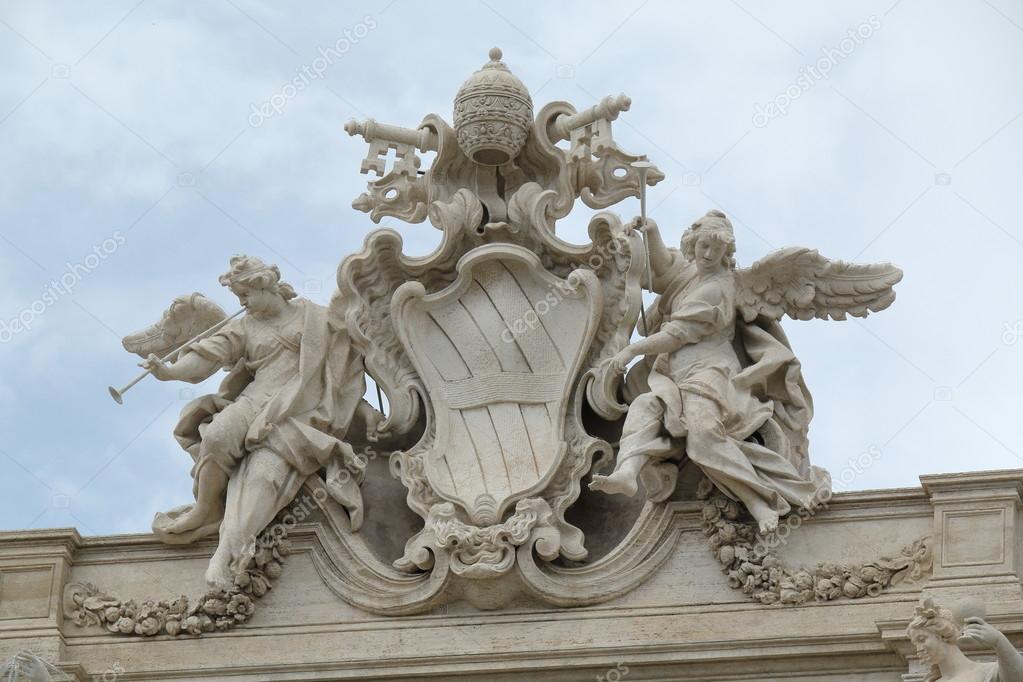 Papal Coat of Arms on Palazzo Poli Facade in Rome