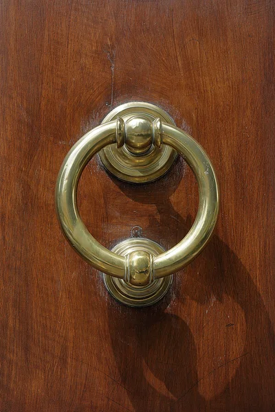 Ciemne drewniane drzwi z stary uchwyt brąz — Zdjęcie stockowe