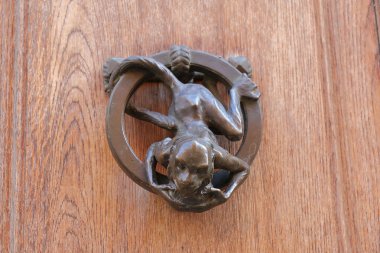 Brown door handle in form of a monkey