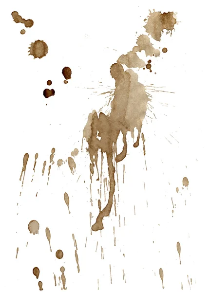 Kahverengi kahve lekelerini ve üzerinde beyaz izole splatters