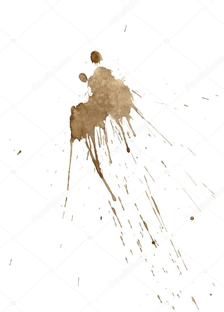 Brown coffee stains and splatters isolated on white